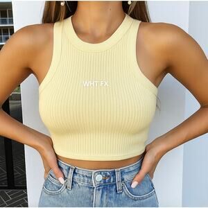 White Fox‎ Boutique WHT FX Ribbed Cropped Tank Top Butter Yellow Size Large